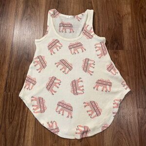 Gaze USA Knit Tank Top Beige Elephant Print Pullover Sleeveless Shirt Women's XS